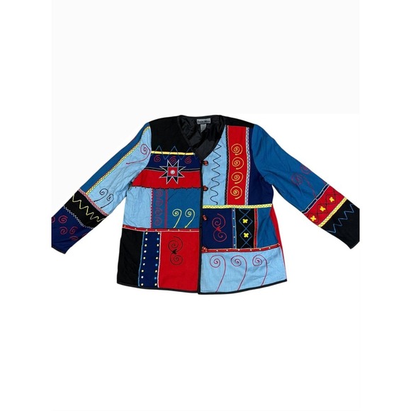 indigo moon Jackets & Blazers - Indigo Moon Patchwork Jacket Colorful Embroidered‎ V-Neck Button Front vintage